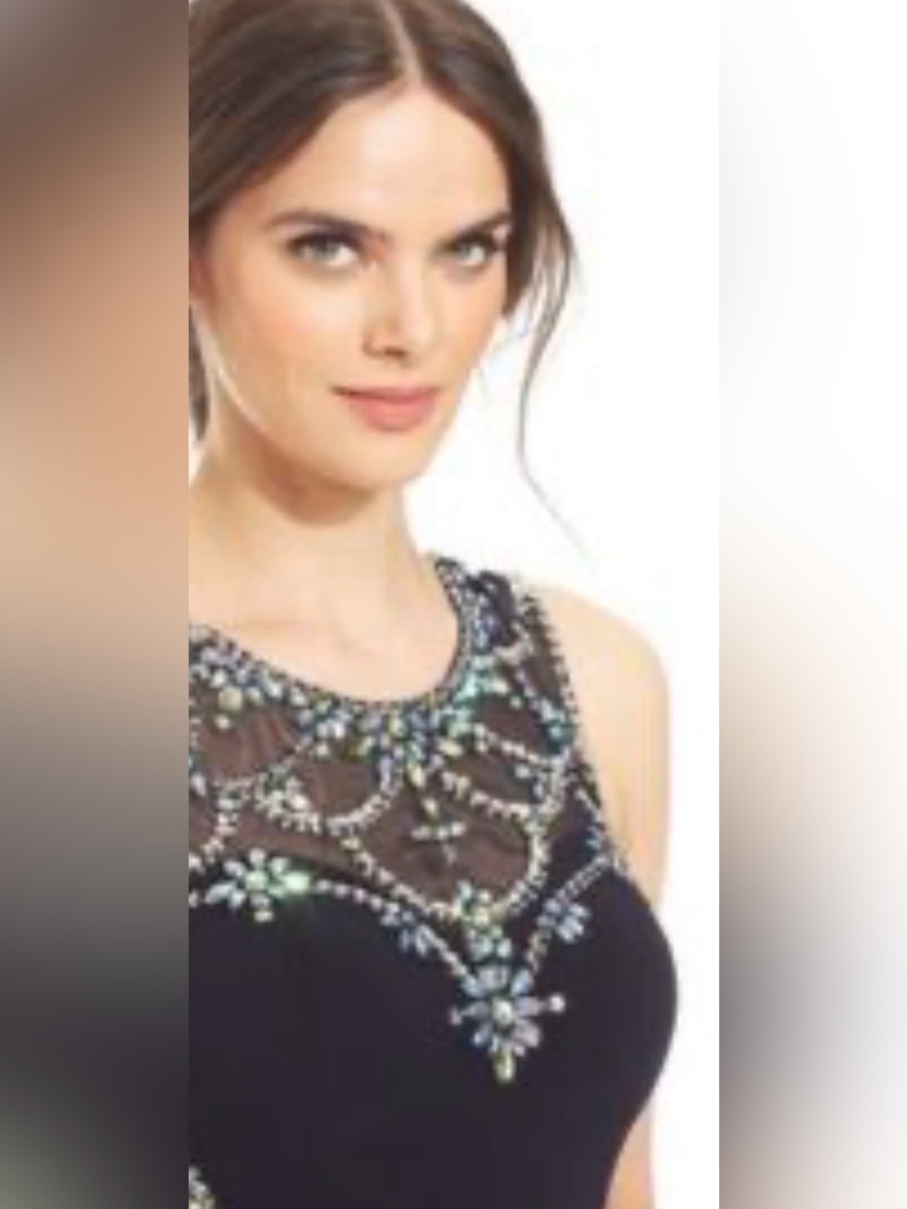 Beaded Navy Blue Maxi Dress with Illusion Neckline